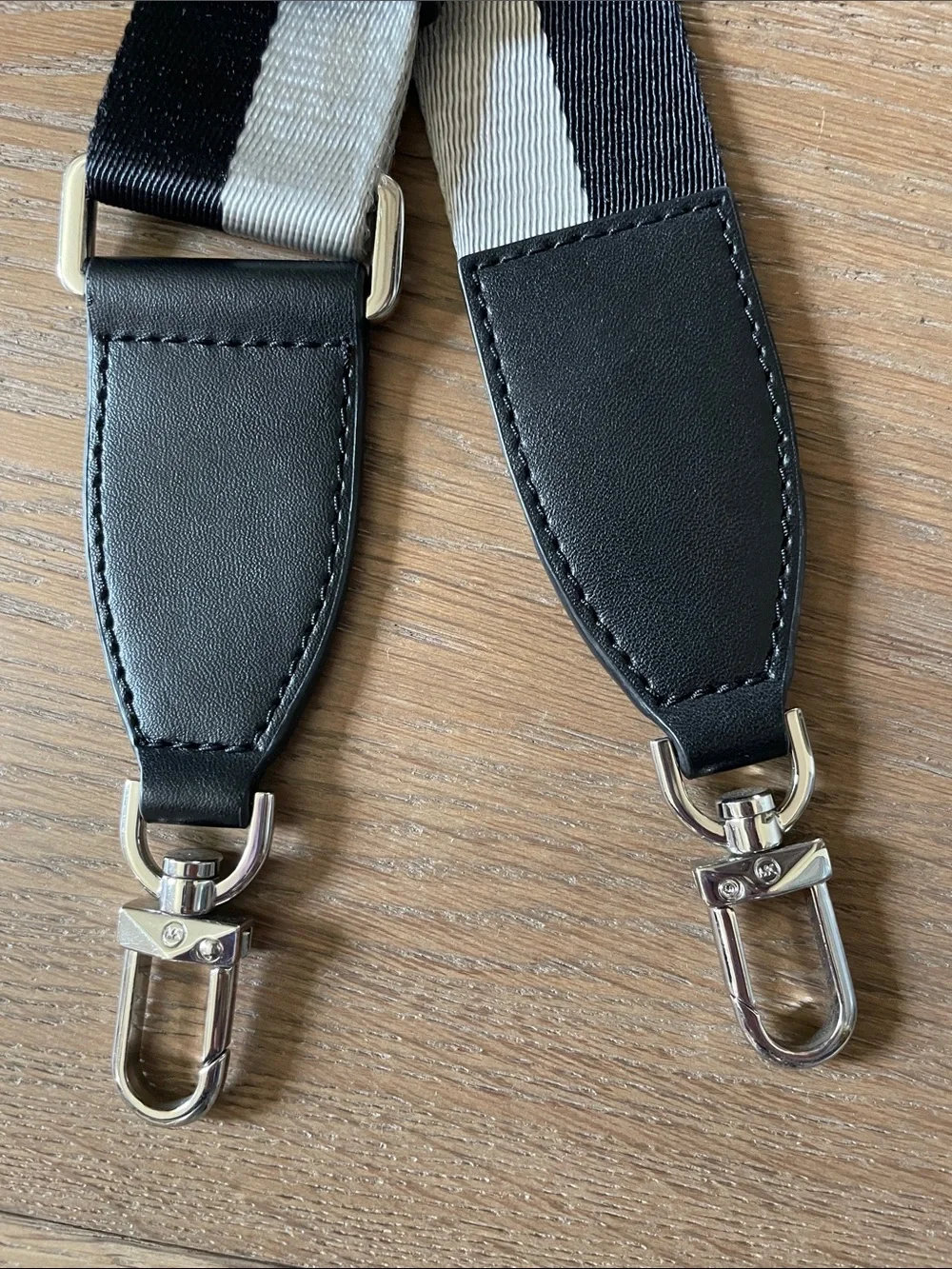 Michael Kors Black/Gray Striped Adjustable Nylon Bag Strap Silver Hardware